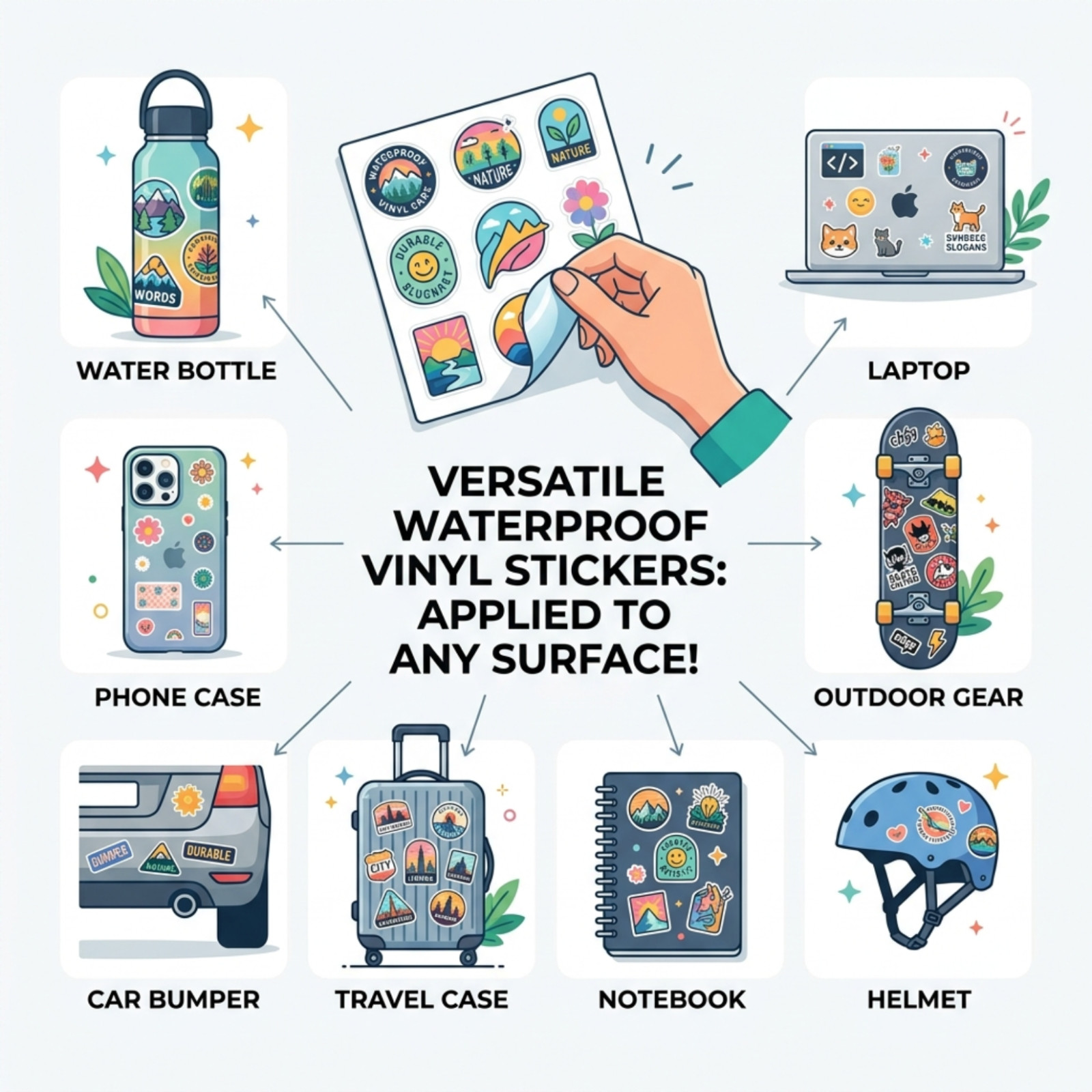 9-100 Cartoon Animal Stickers – Vinyl Decals for Laptop, Water Bottle, Notebook