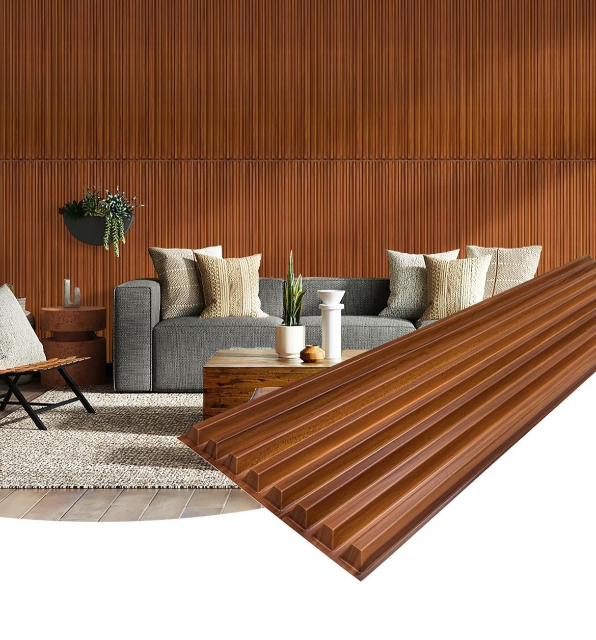 12 Pack Slat Wall Panels, 12" x 48", 3D Wall Panels Brown Wood, Rosewood Color