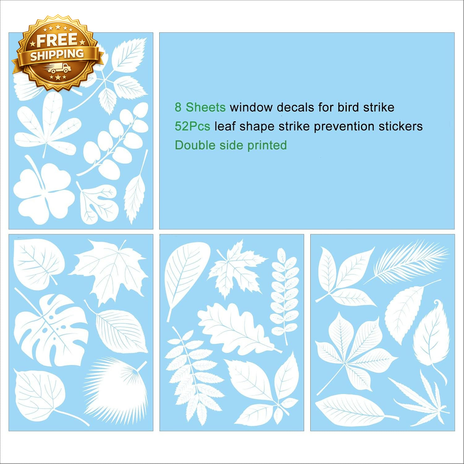 Window Decals for Bird Strikes 52 Pieces Large Leaf Shape anti Collision Window