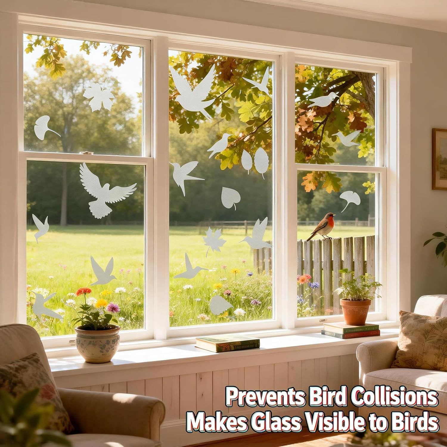 6 Sheets Anti-Collision Window Stickers Decals – Bird & Leaf Patterns, Prevent B