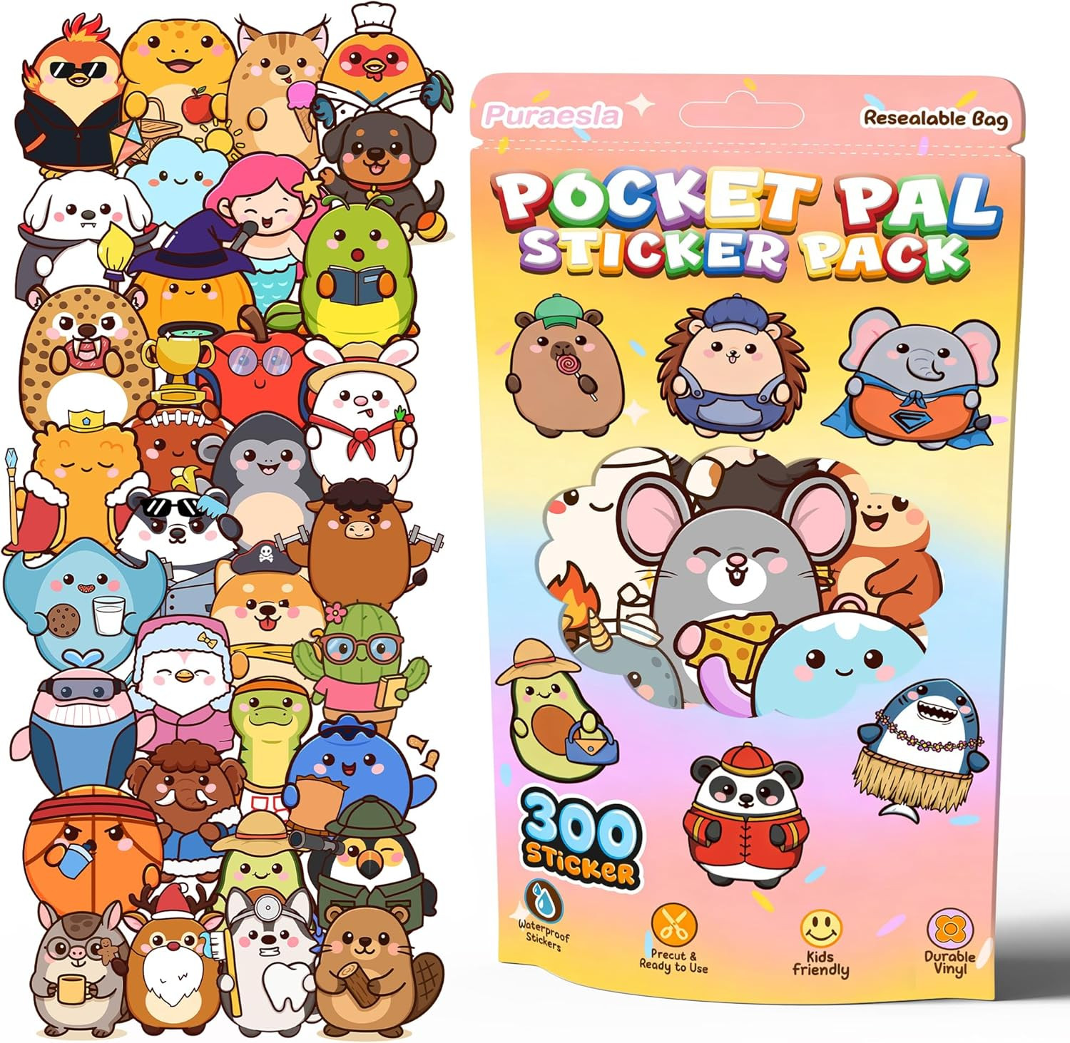 156 PCS Animal Stickers for Kids – Cute Waterproof Vinyl Self Adhesive Stickers