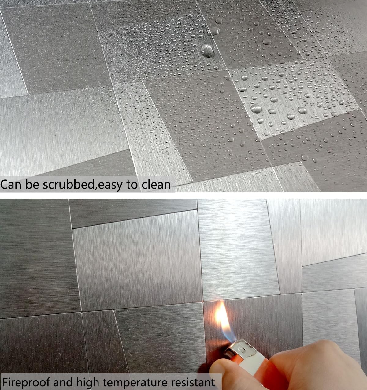 10-Sheet Peel and Stick Metal Backsplash Tiles, Self Adhesive Brushed Aluminu…
