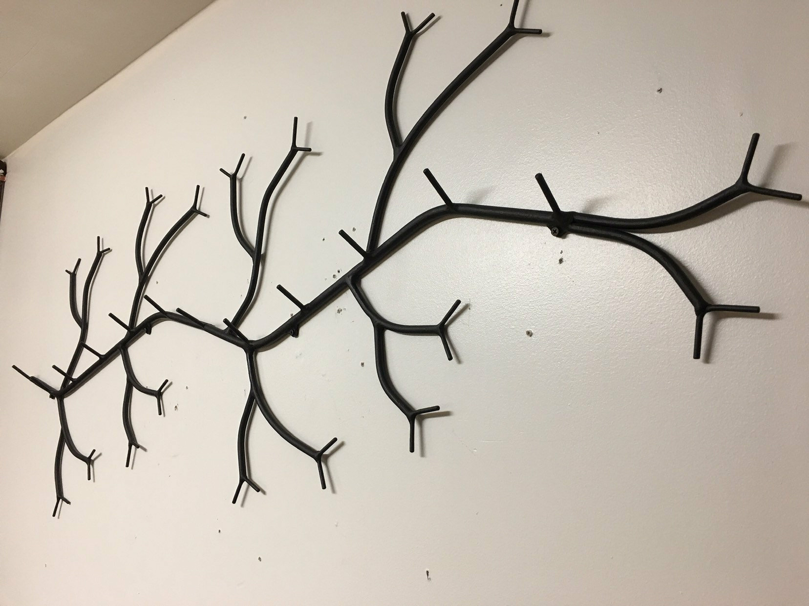 60" long ( 5 feet long ) 12 hook Metal Branch coat rack, unique one of a kind