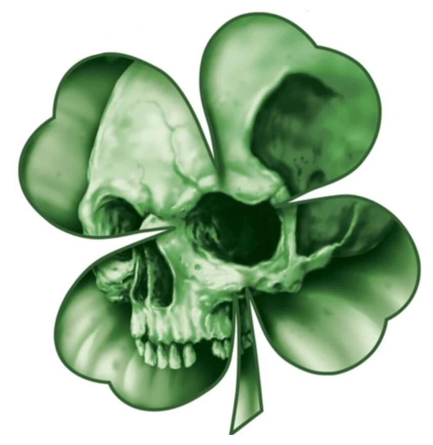 NEW LETHAL THREAT FOUR LEAF CLOVER SKULL MINI DECAL STICKER 2.75"x2.75" RC00049