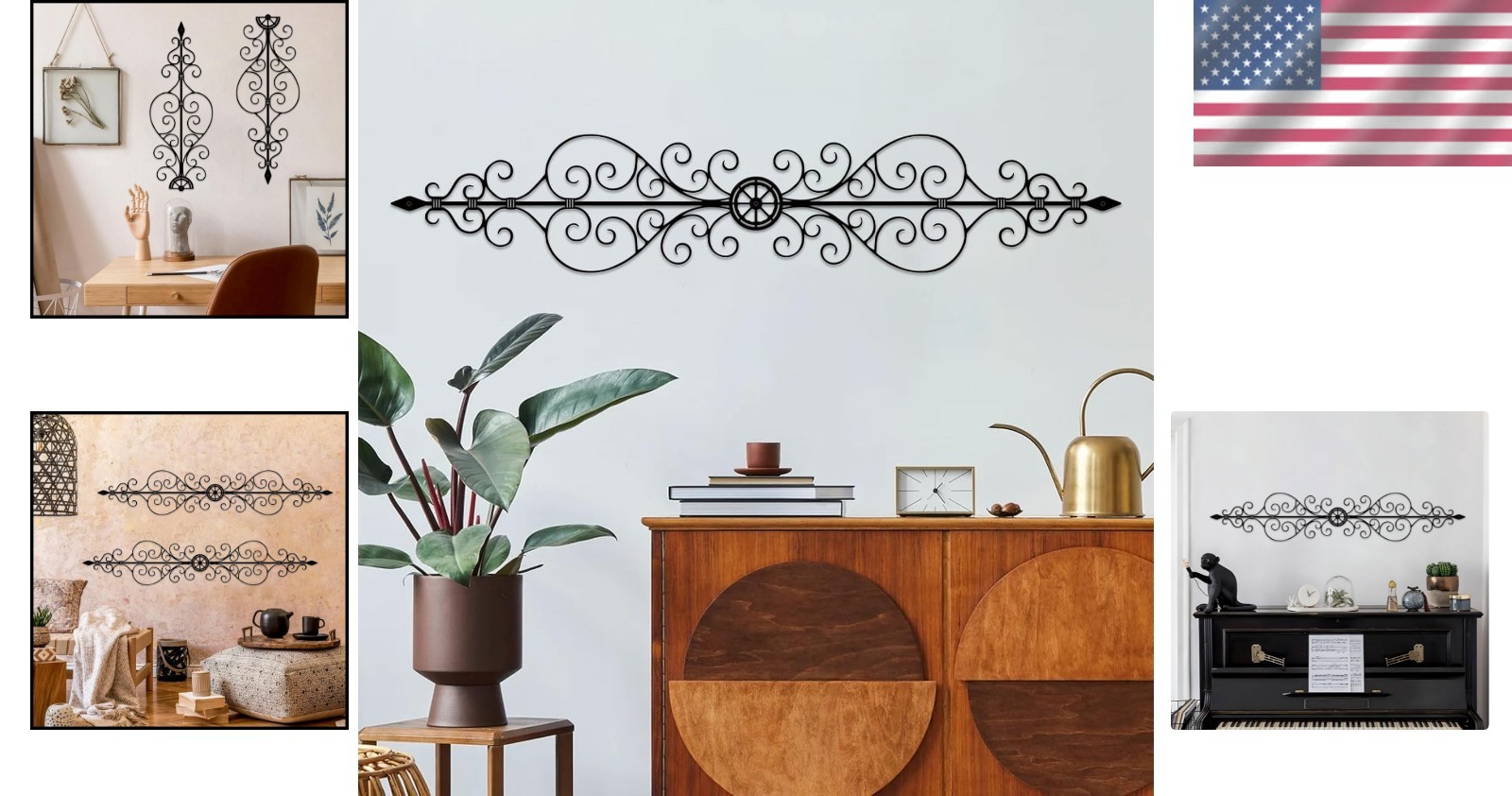 Vintage Inspired Wrought Iron Scroll Wall Art – Lightweight & Waterproof