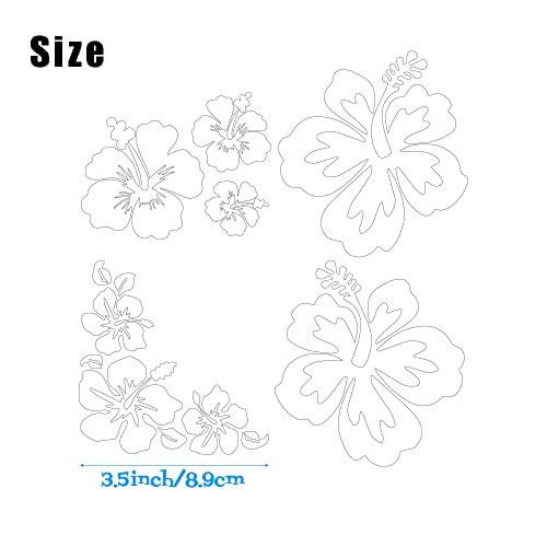 Funny Car Decals, 4pcs Hibiscus Hawaiian Flower 3.5 Inch Reflective Silver