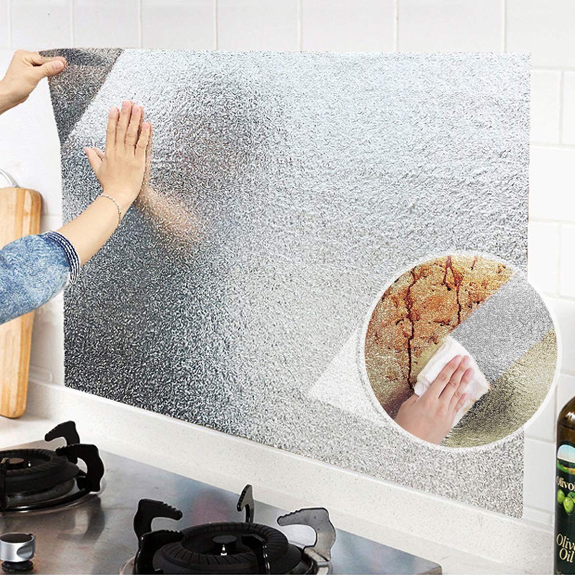 Silver Contact Paper Kitchen Backsplash Waterproof Peel Stick Shelf Liner Roll