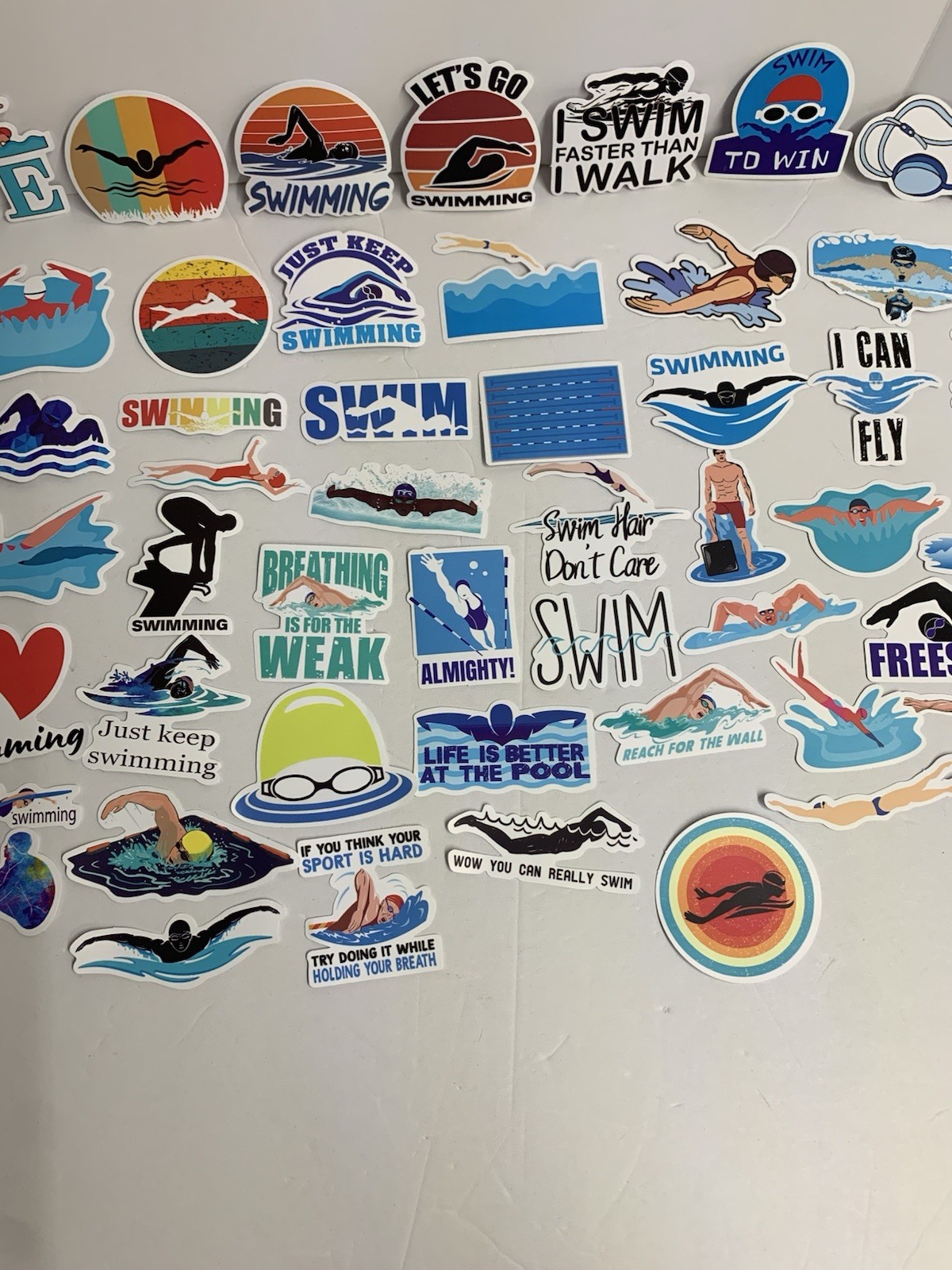 50 Swimming Stickers – Vinyl Waterproof Swim Theme for Kids and Adults (#26541)