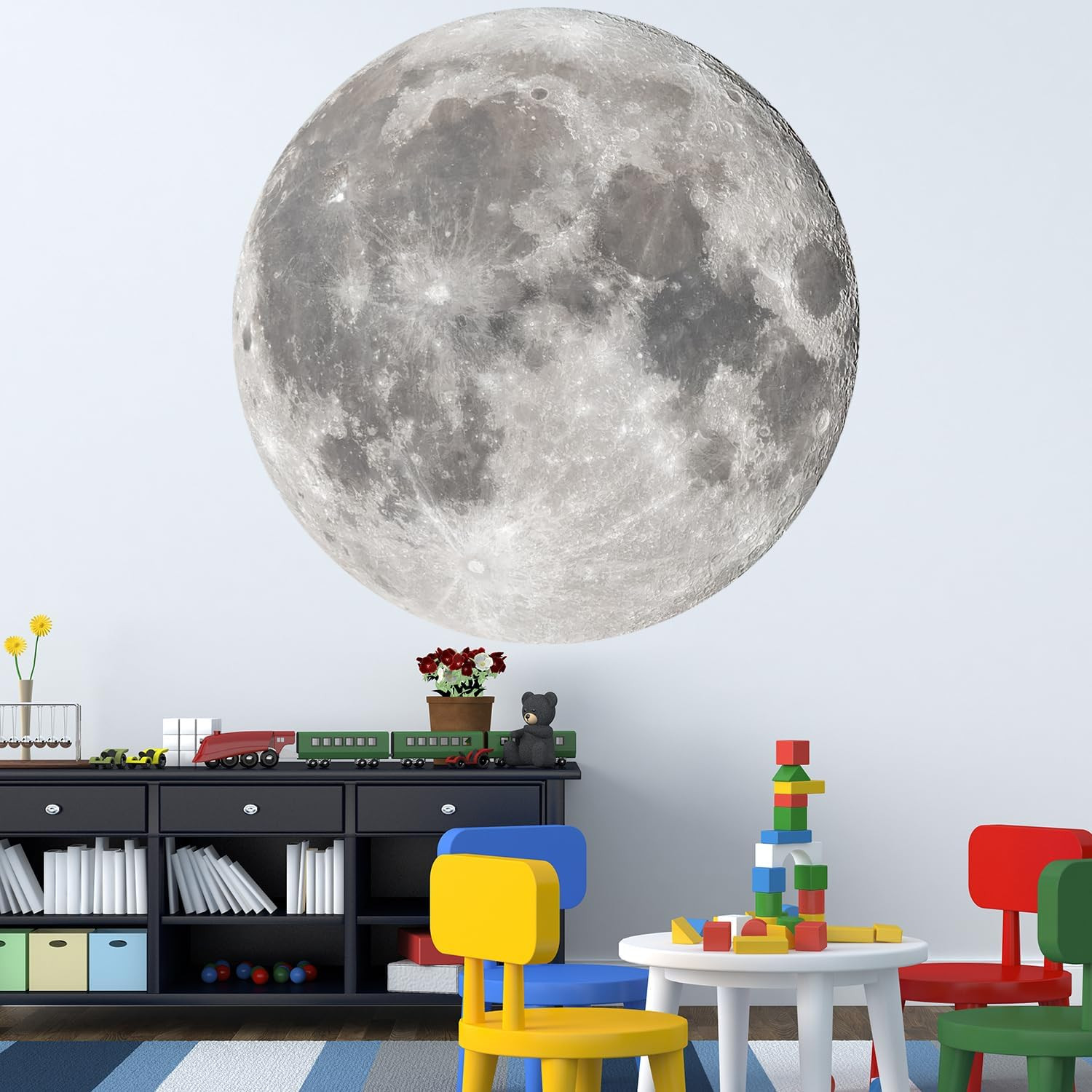 6 Sheets Large Moon Wall Stickers Full Moon Decor Wall Decals Peel and Stick Wal