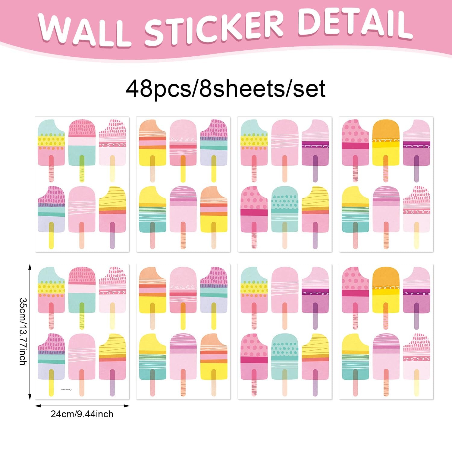 Kasubeso Ice Cream Wall Decals 48 Pcs Peel Stick for Kids Room