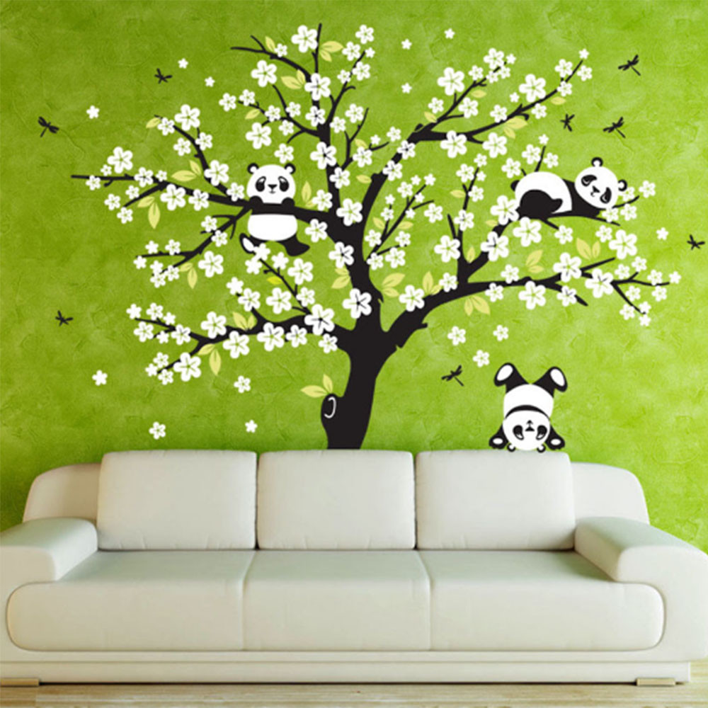 Wall Decal Removable Mural Sticker lovely Panda on flower Tree Wall Decoration
