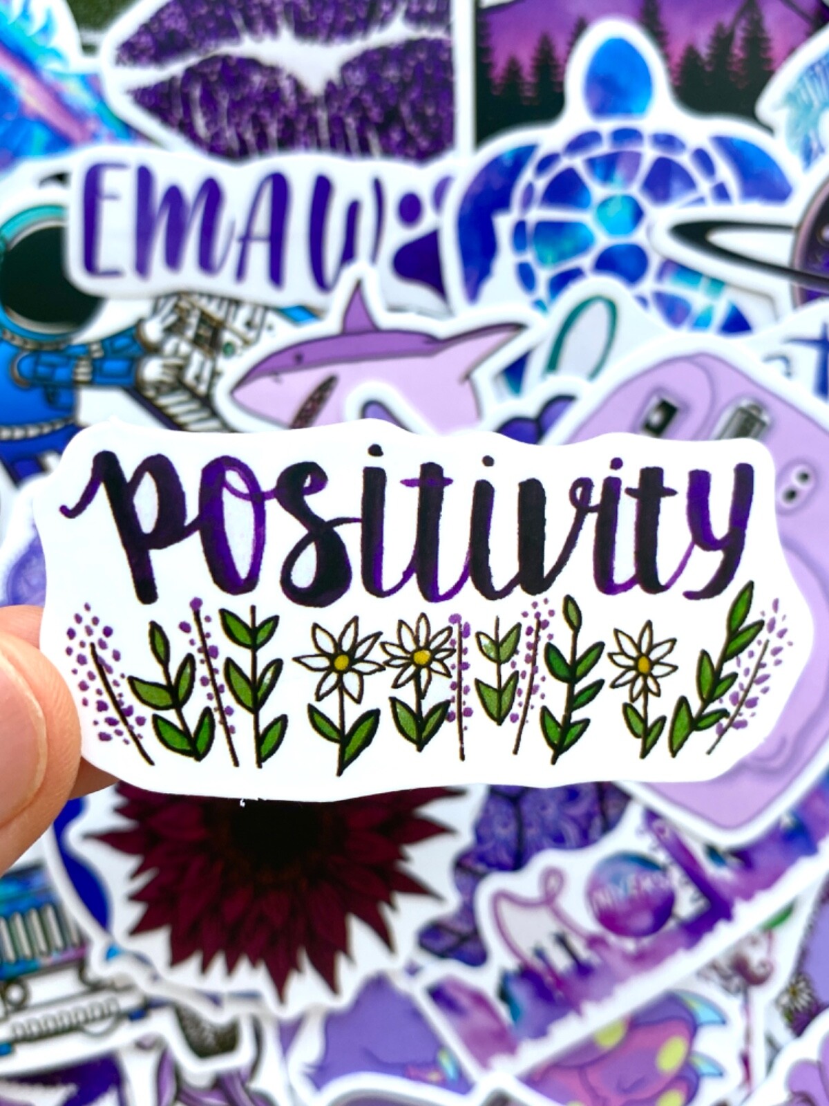 5-50 pcs Kawaii Purple Cute Stickers, Positivity Plant Nature Jeep Flower Decals