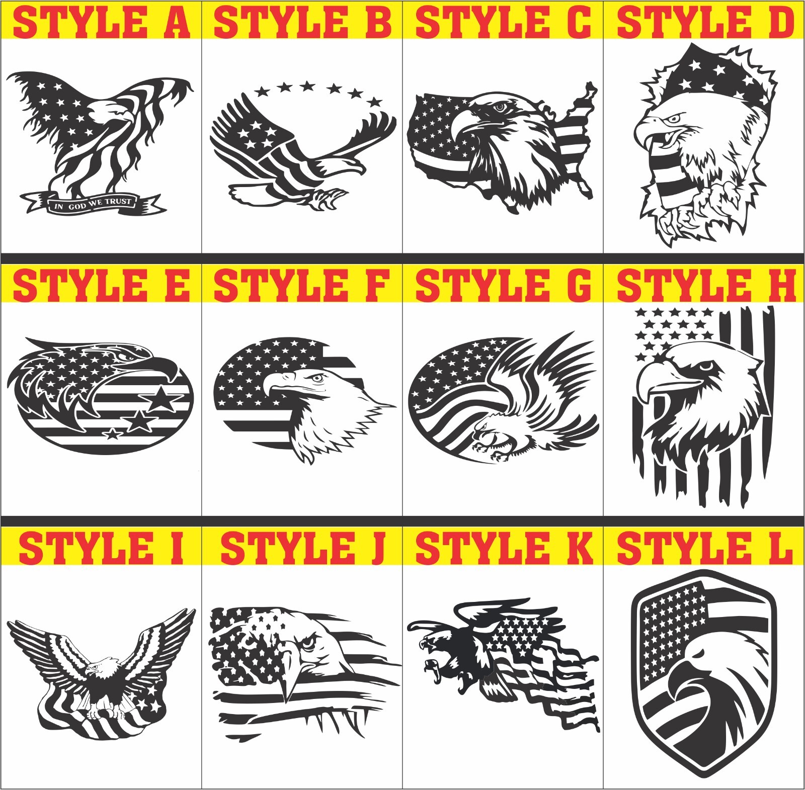USA American Flag Eagle Vinyl Decal Sticker Silhouette for Car, Laptops Window