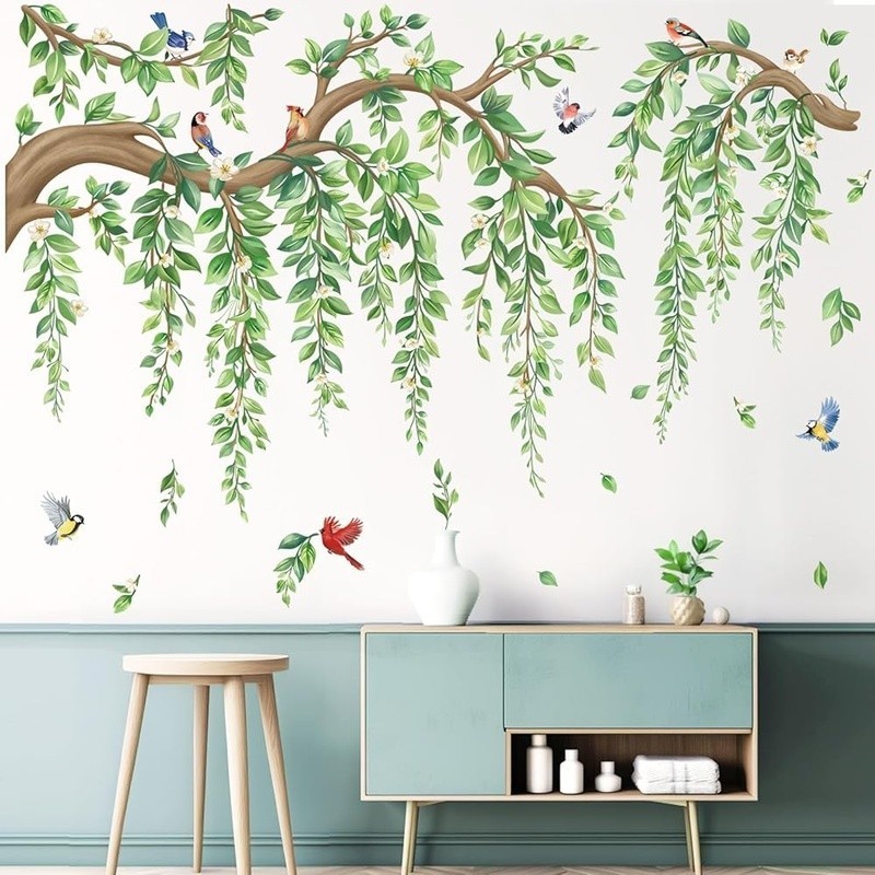 Wall Decals Floral Birds Green Leaf Kids Room Self-Adhesive PVC Stickers New