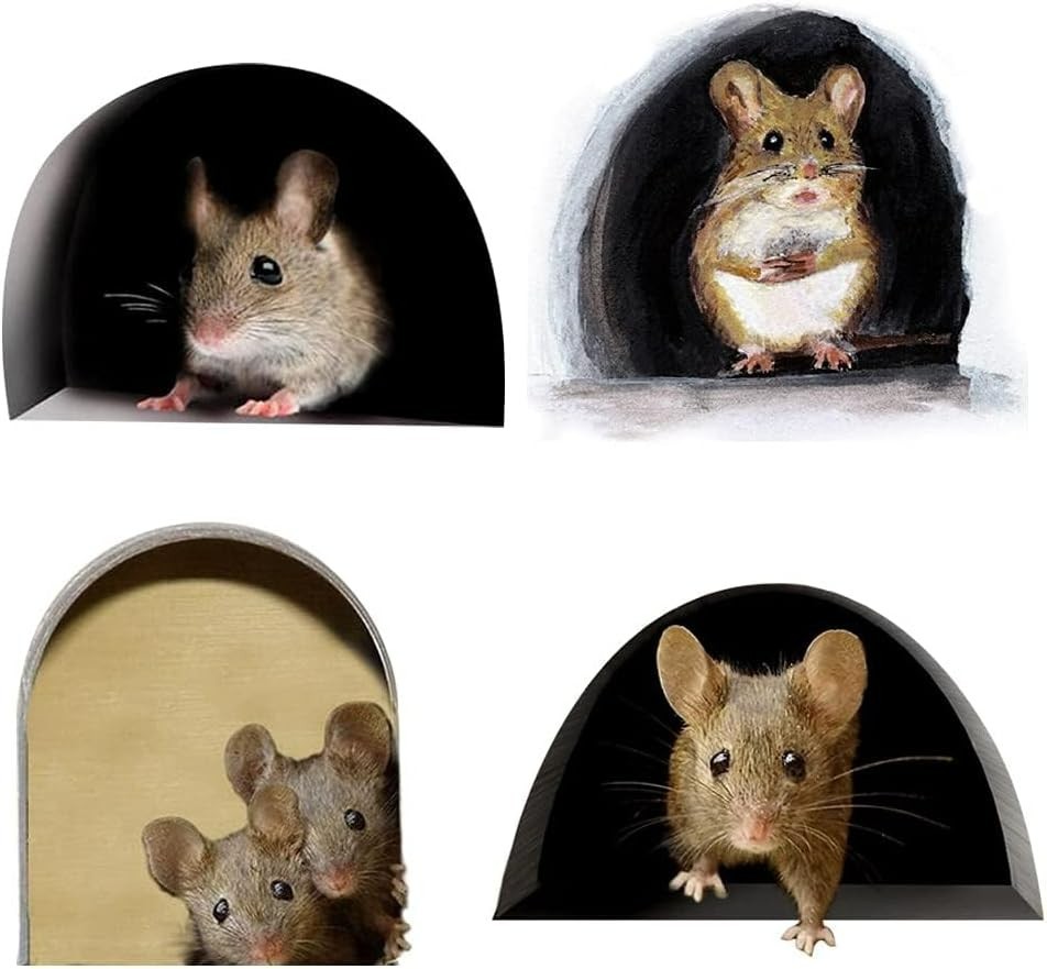 Charming 3D Mouse Wall Art Set – 4 Fun Vinyl Stickers for Playful Spaces