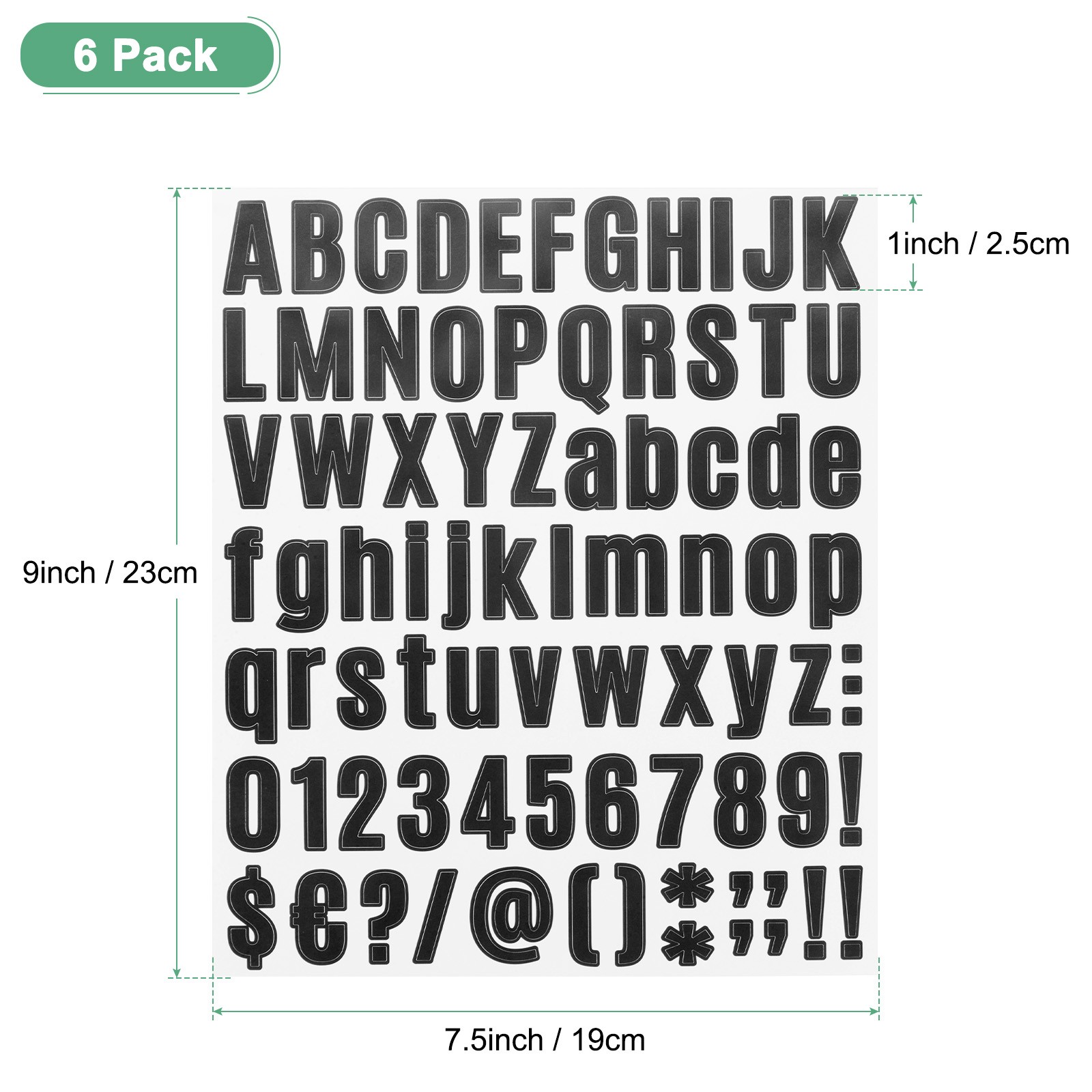 6-Sheets Letter Stickers, 1" Vinyl Alphabet Sticker[486 Pieces, Black]