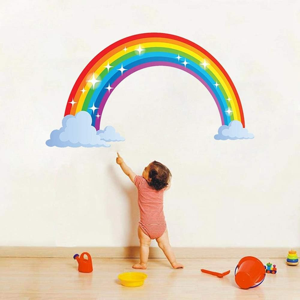 Rainbow Wall Decals Wich Clouds, Peel and Stick Removable Wall Stickers for Kids