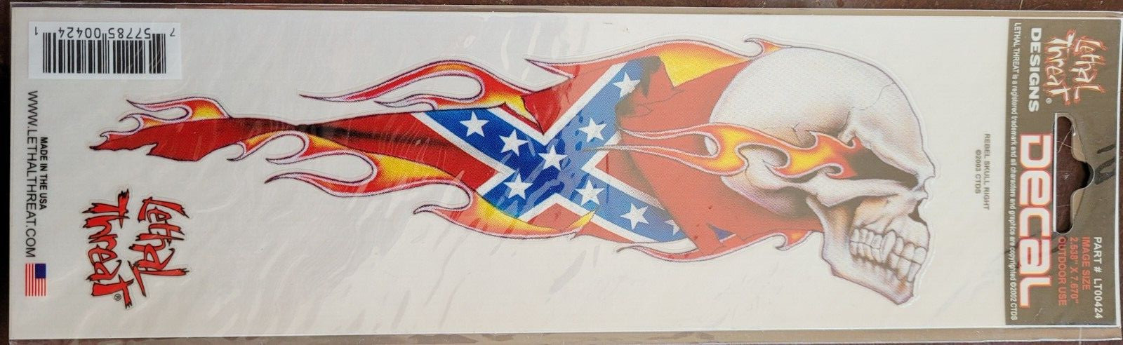 NEW LETHAL THREAT REBEL SKULL RIGHT SIDE STICKER 3"x10" LT00424