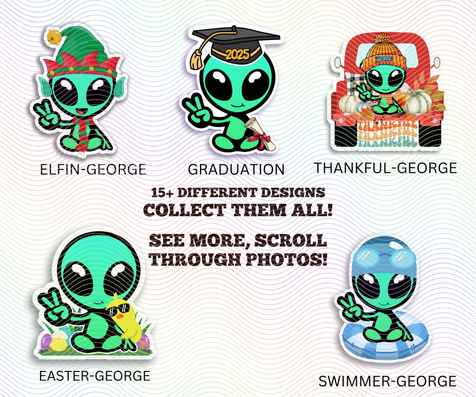 Alien George Waterproof Sticker, Cute Collectible Vinyl Decal, Fun Water Bottle
