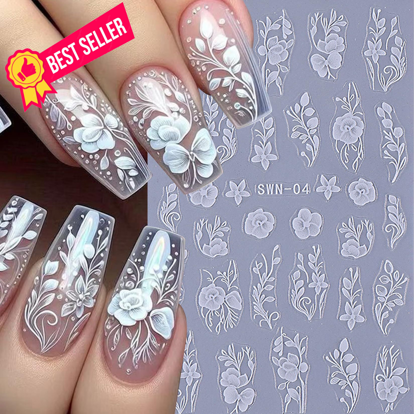 Lace Flower Nail Art Stickers 6 Sheets Black 2.56 x 4 x 0.04 inches, Colorful