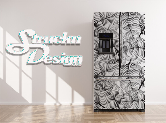 White Black Leaves Art Deco Brush Fridge Freezer Wrap Side Door Vinyl Decal