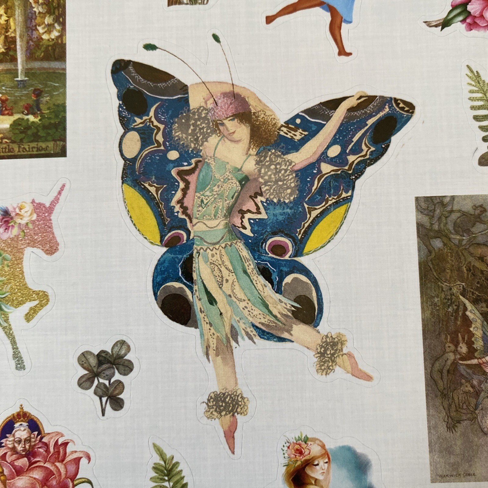 Vintage Style Butterfly Fairy Floral Unicorn Birds Mushrooms Mermaid Stickers