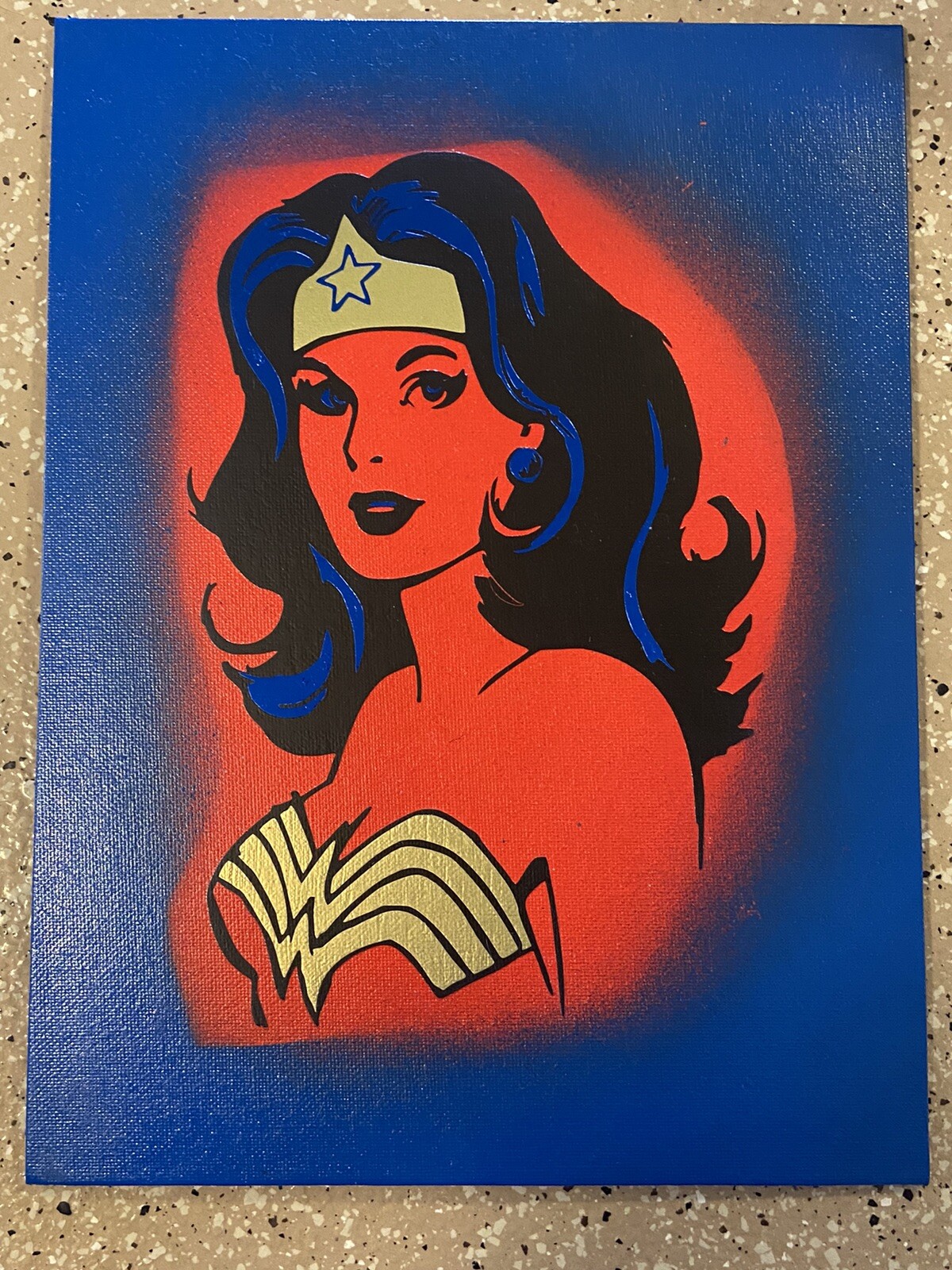 Handcrafted DC Wonder Woman Vinyl On Canvas 9×12 Signed Artwork B