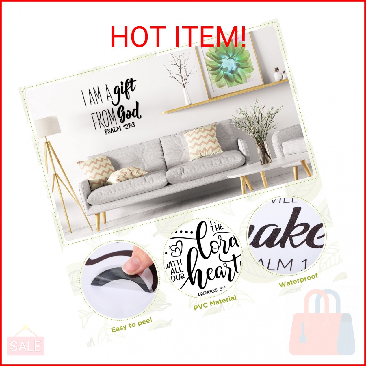 Sabary 12 Pcs Bible Verse Wall Decals Stickers Religious Scripture Wall Art Deco