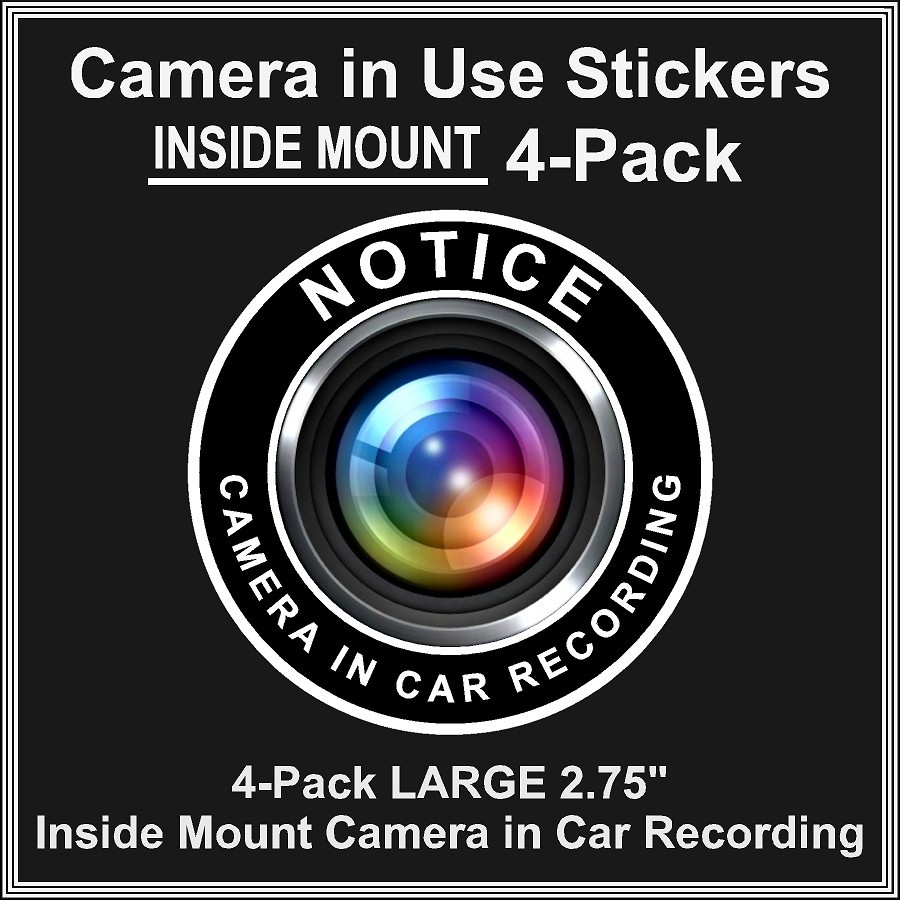 Camera in Car Recording Video 4-Pack INSIDE MOUNT Decals Black White 2.75"