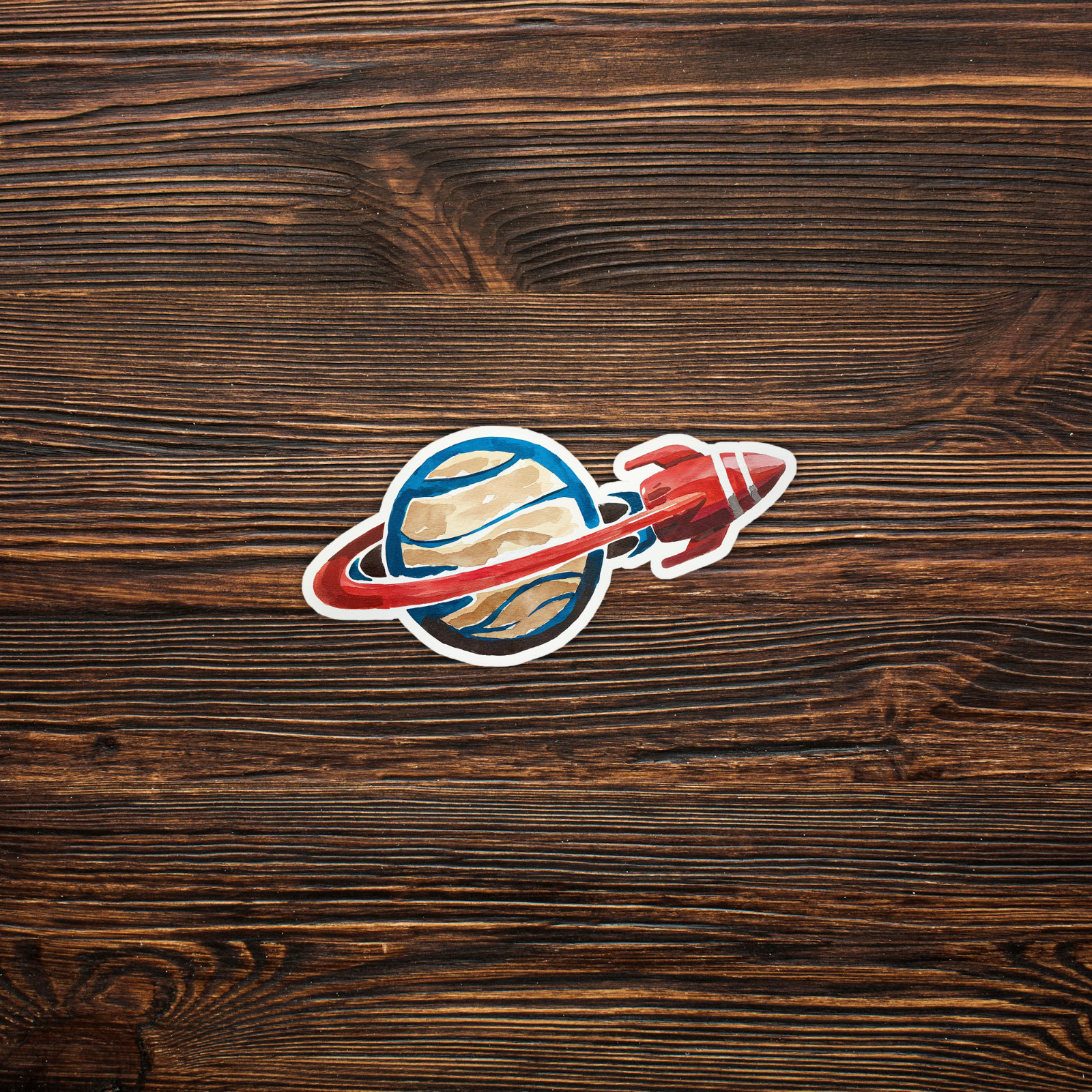 Retro Rocket Ship Planet Sticker – Space Travel Vinyl Decal for Laptops & Cars #
