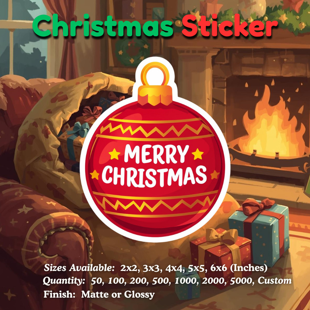 Christmas Sticker Ornament Holiday Waterproof Vinyl Die Cut Glossy Matte