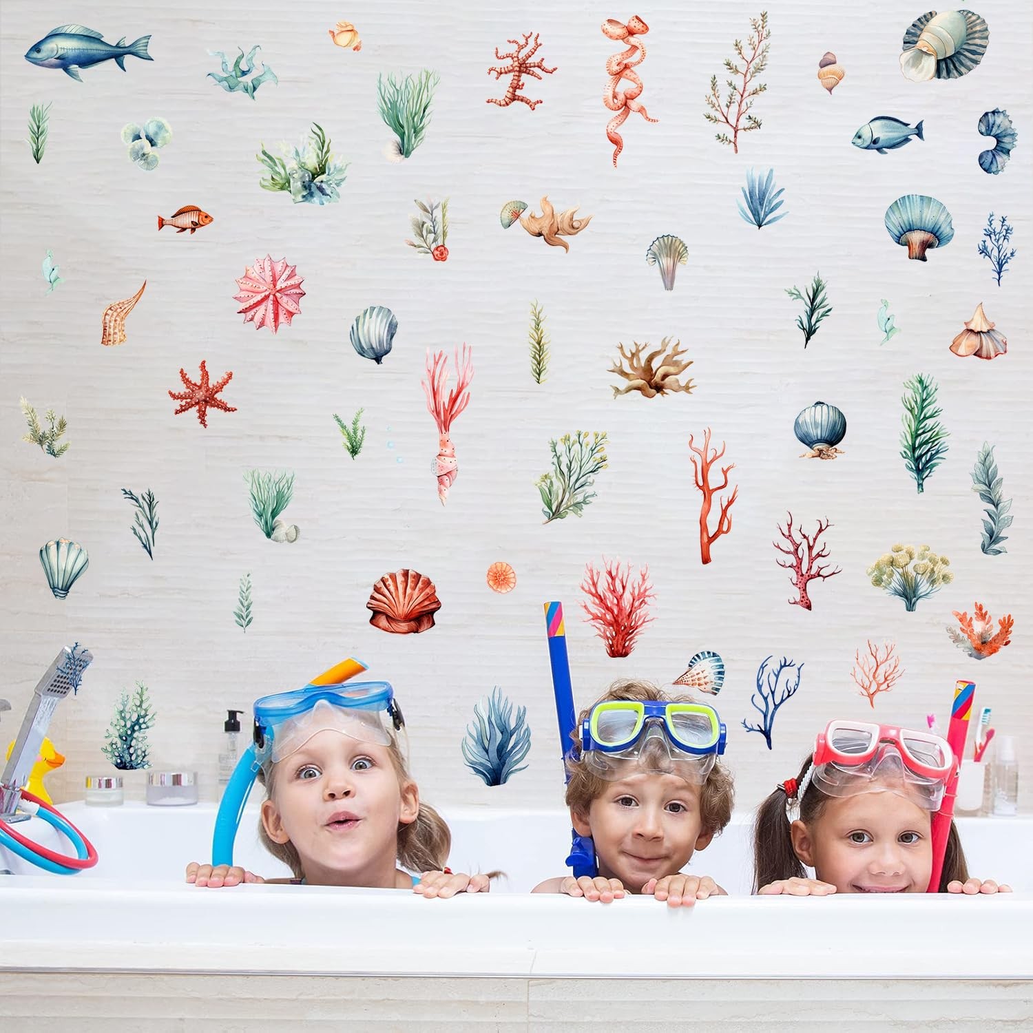 Watercolor Ocean Plants Wall Stickers Under The Sea Seaweed Wall Decal DIY Na…