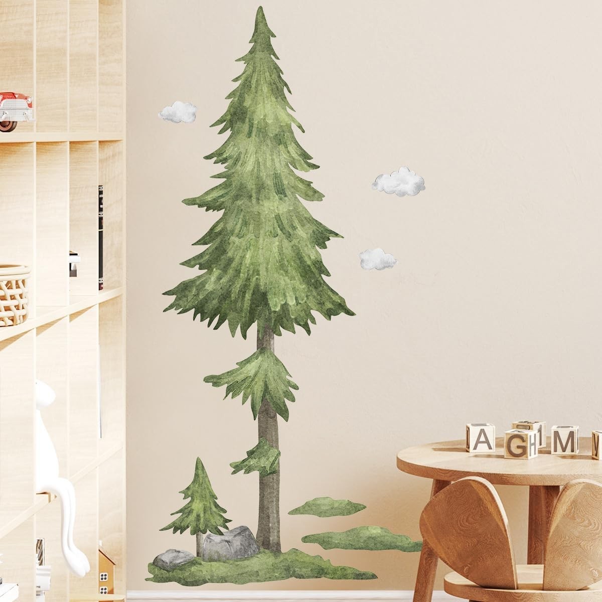 Wall Decals Large Pine Tree Elk Birds Watercolor Woodland Wall Stickers for Kids