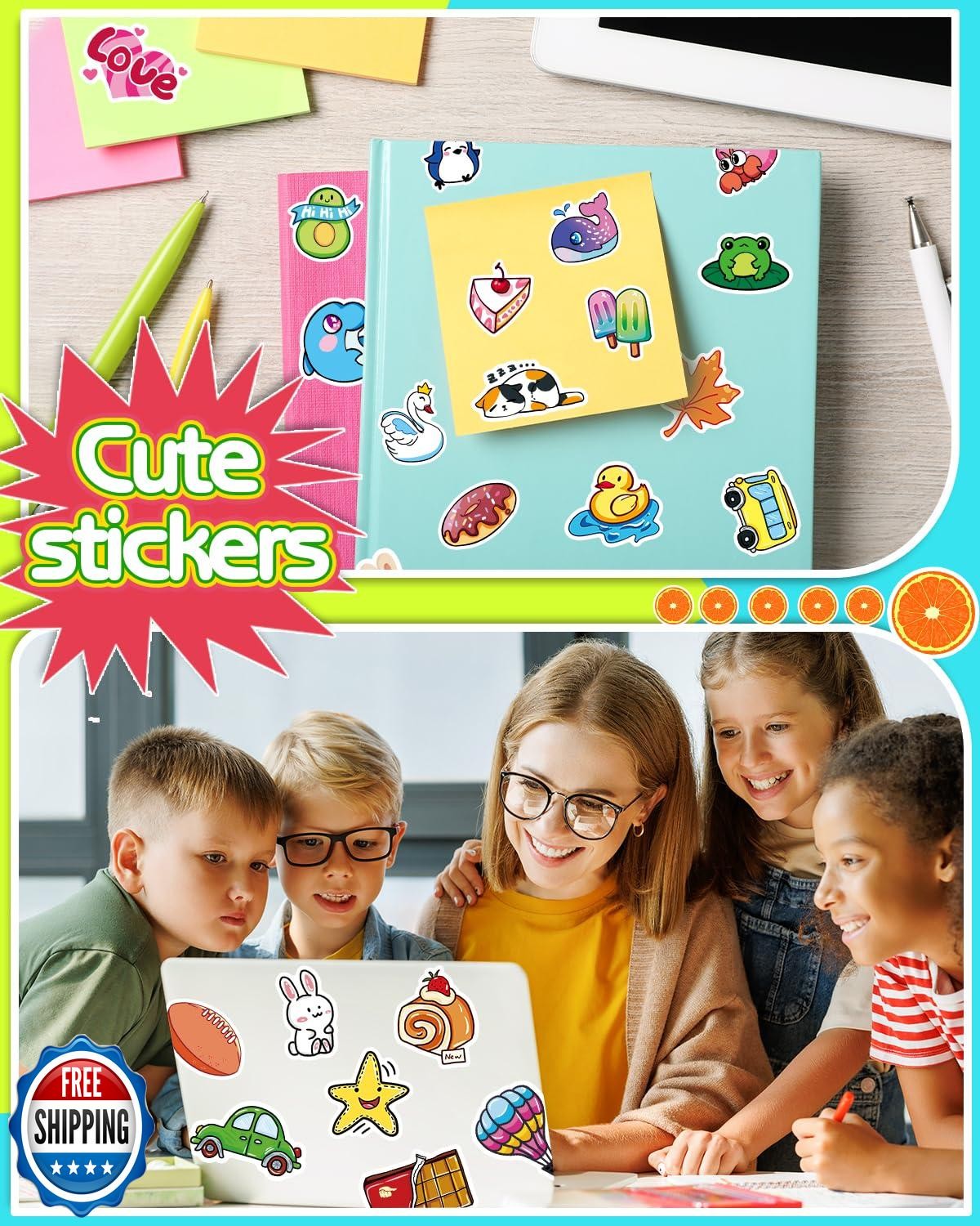 Apakkai 600 Pcs Cute Stickers for Kids, Water Bottle Stickers for Teens, Kawa