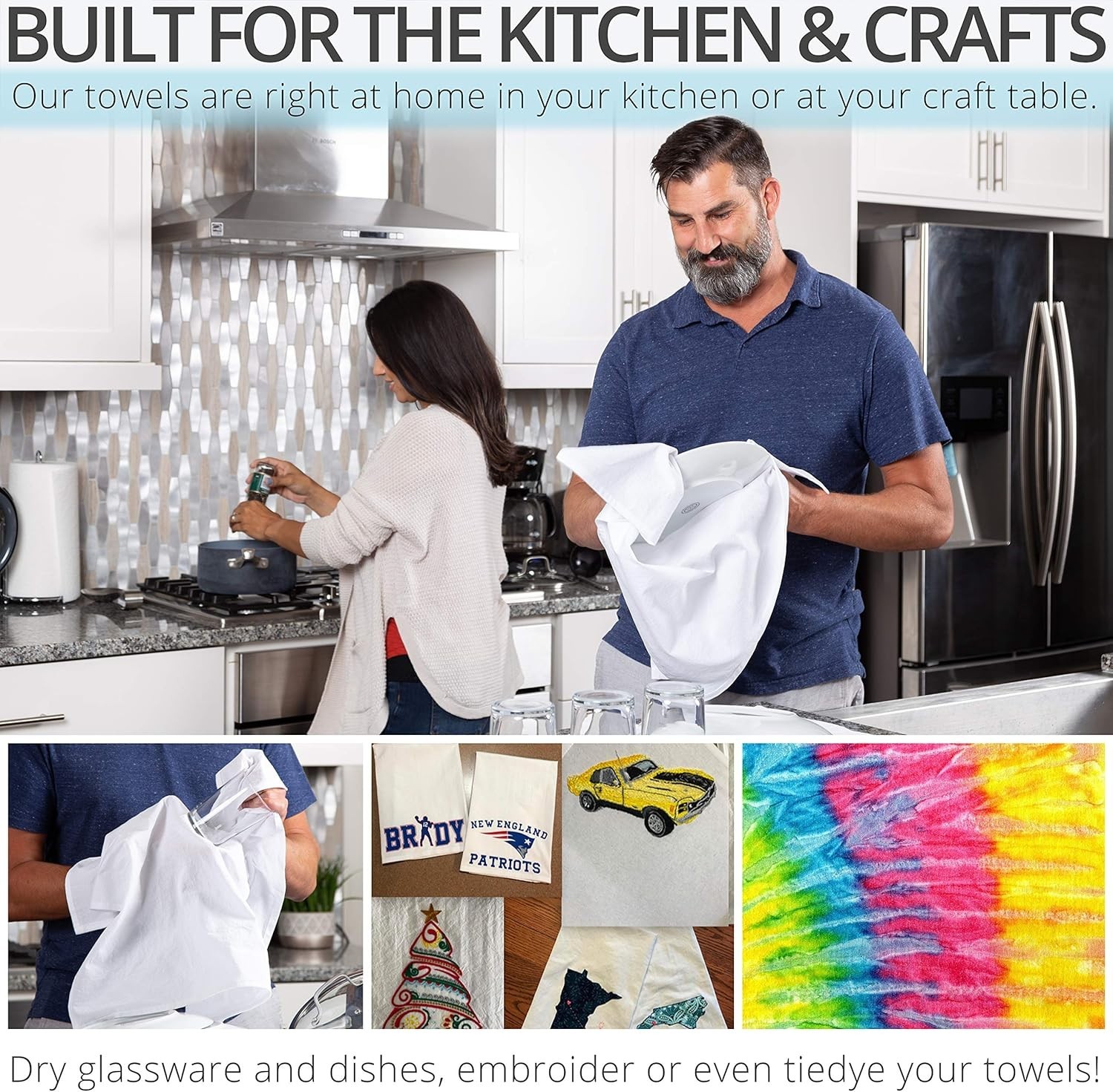 Flour Sack Dish Towels – Natural Cotton for Embroidery and Drying Glass, Hand, D