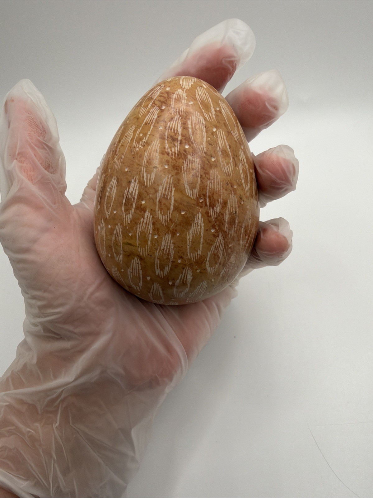 Vintage Hand Carved Natural egg Decorative Polished Marble /Aragonite Figurine 4