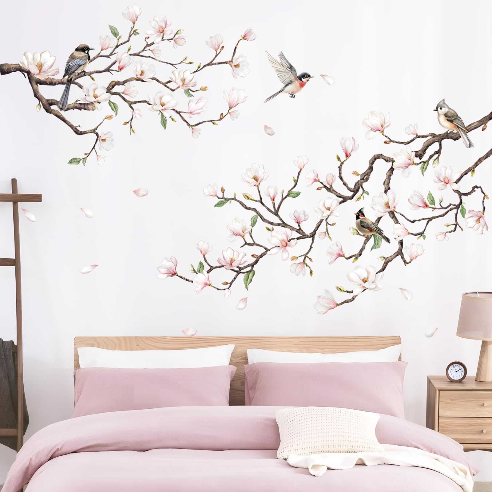 White Magnolia Tree Wall Decals, Trees Flowers Wall Stickers Peel and Stick W…