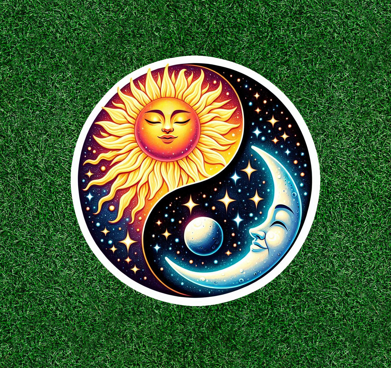 Celestial Sun and Moon Yin Yang design waterproof vinyl sticker – many sizes