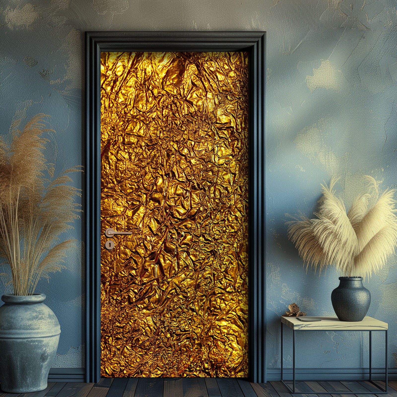 Gold Door Sticker, Golden Pattern, Laminated Cover Wrap, Peel'n'Stick. 1 Piece