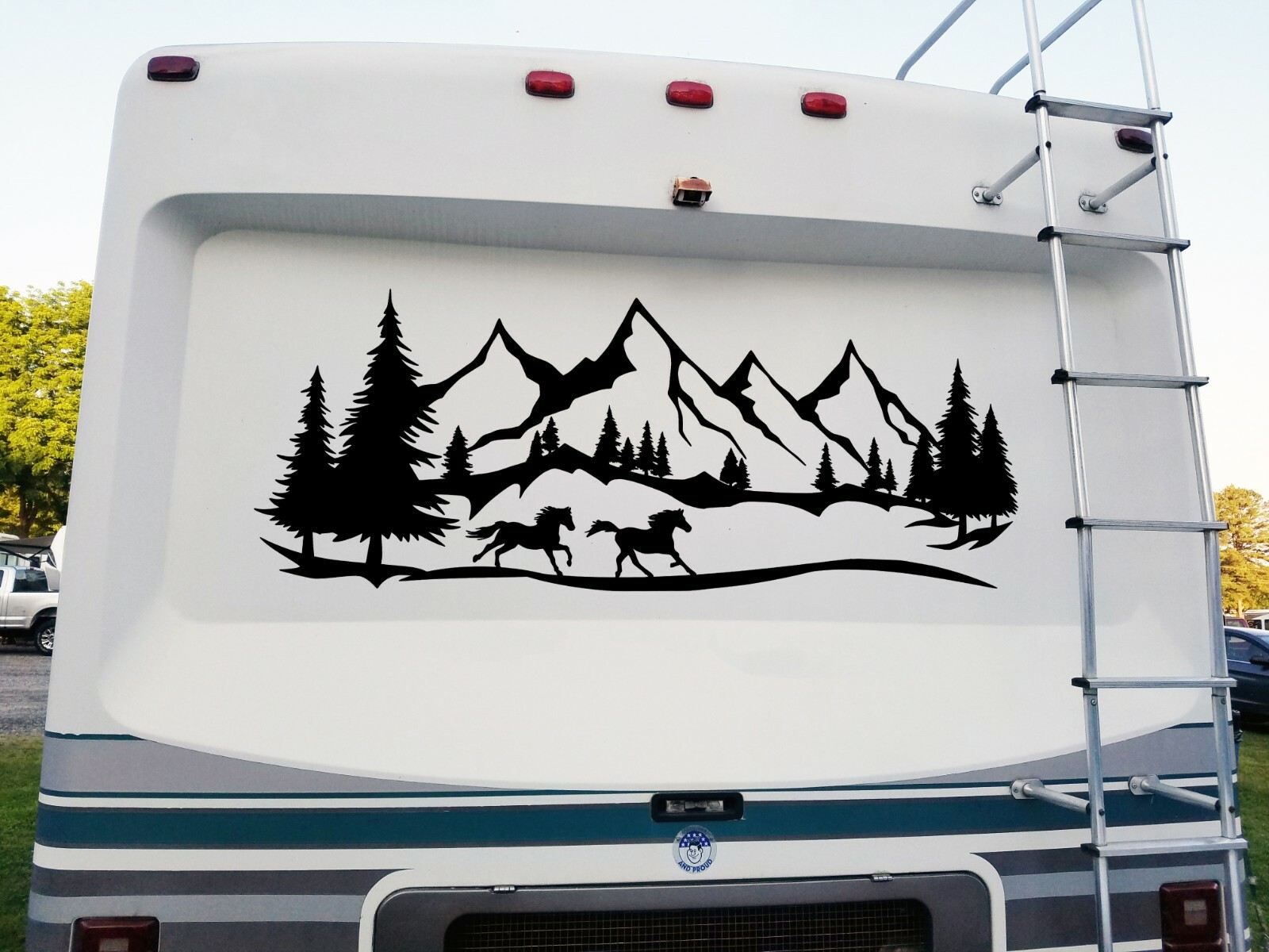 Horses Running Mountains Forest Scene Vinyl Decal V3 – Camper Graphics – Die Cut