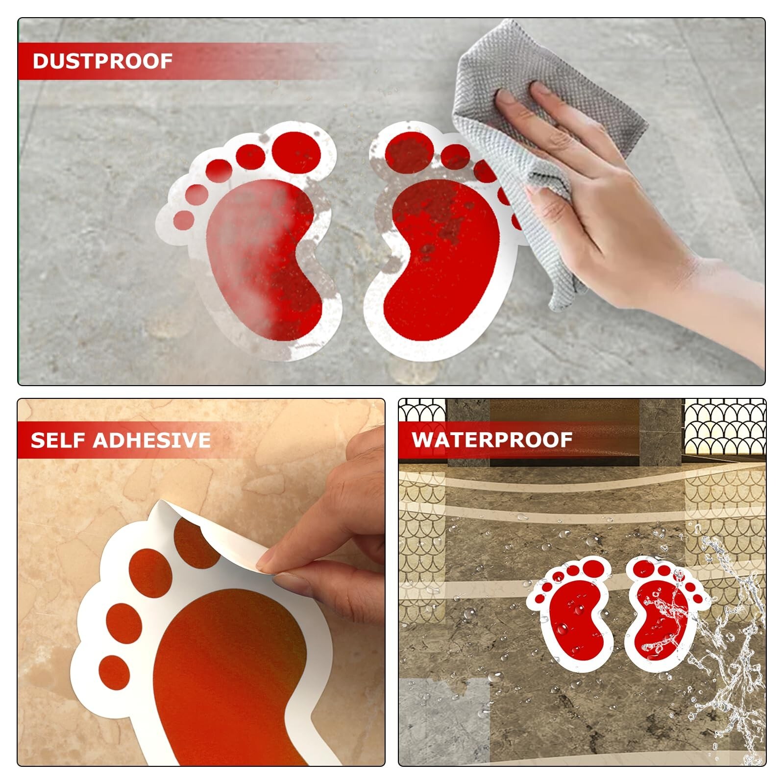 Red Footprint Stickers 4 × 6 Inches Vinyl Self Adhesive Kids Floor Decals W