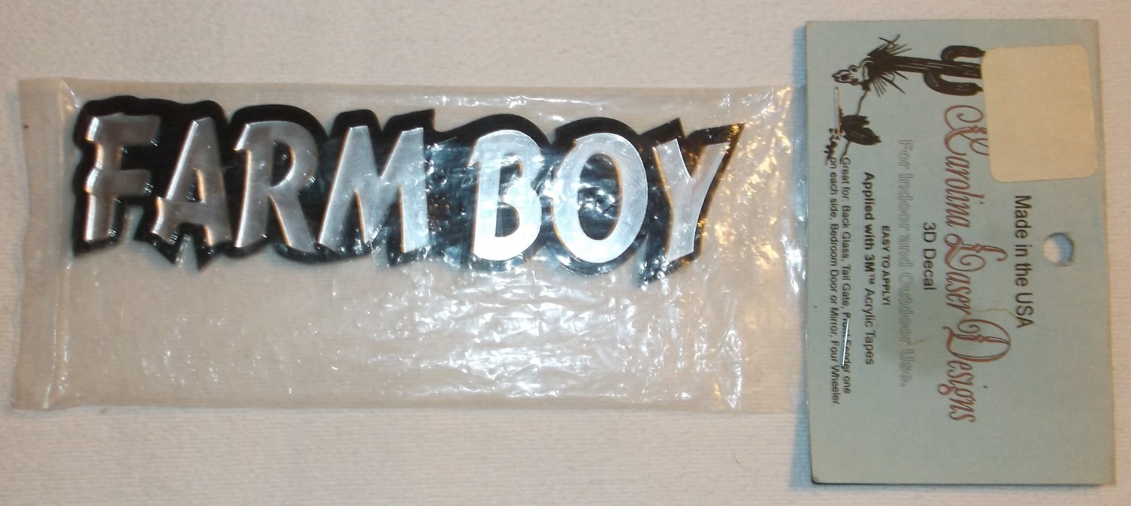 FARMBOY CAROLINA LASER DESIGNS 3D DECAL NEW 6 INCHES LONG 1.5 INCHES TALL 3M