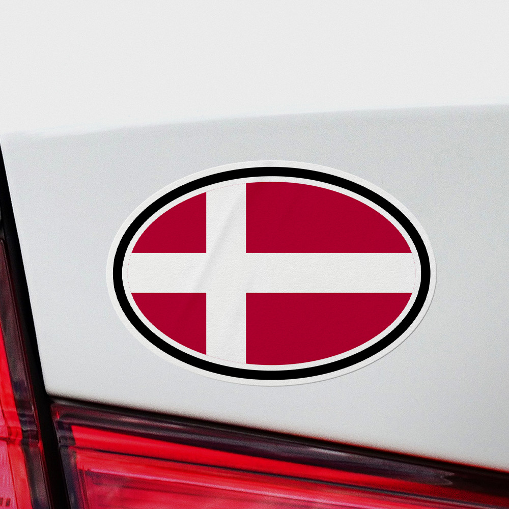Denmark Oval Flag Sticker 3 Pack Vinyl Decal Car Auto Window Copenhagen