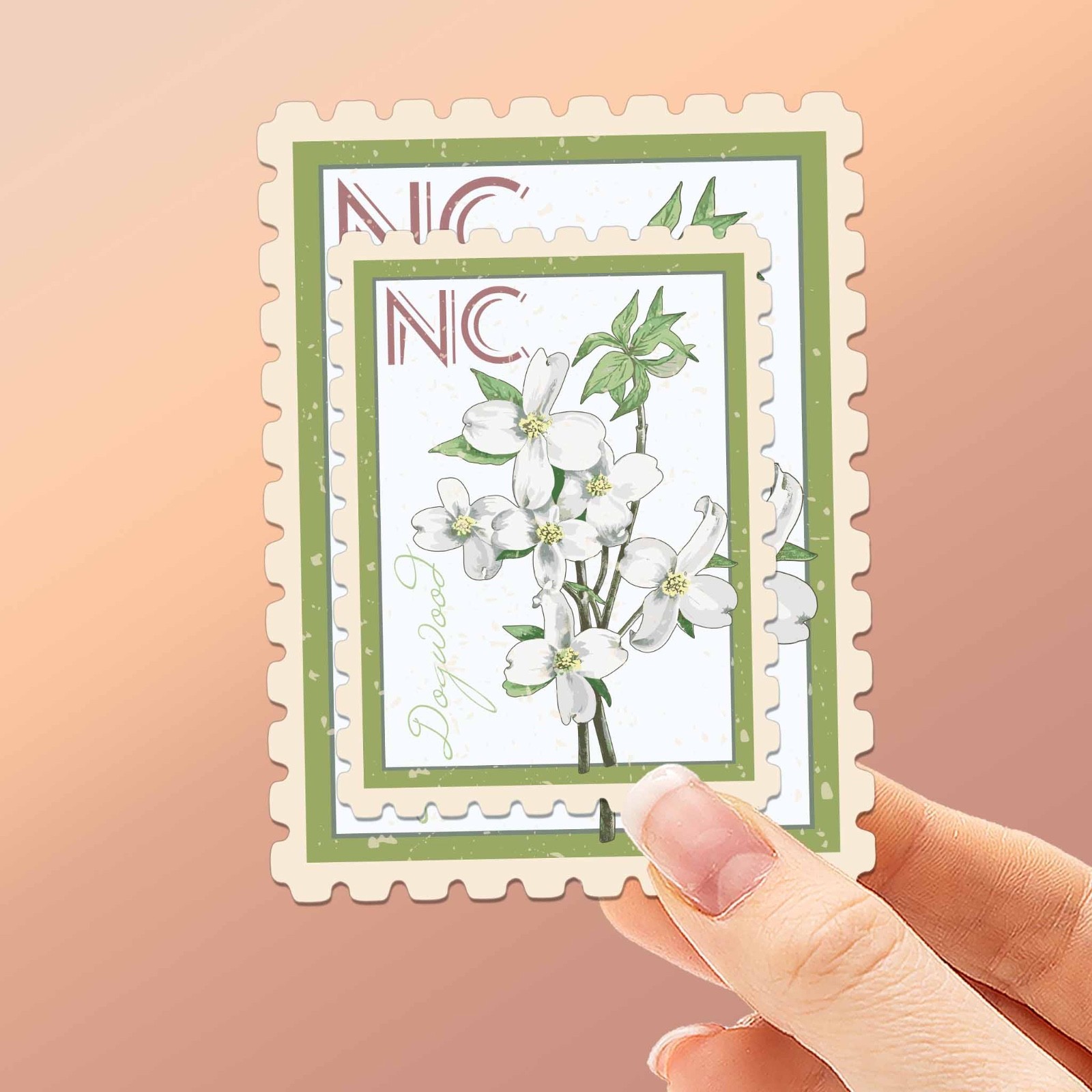 North Carolina State Flower Dogwood Sticker – NC Vintage Stamp Decal