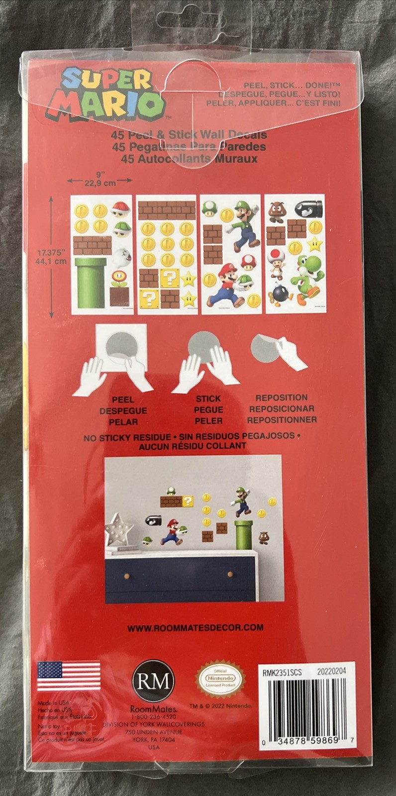 Nintendo Super Mario Peel And Stick 45 Wall Decals by Roommates Decor NEW