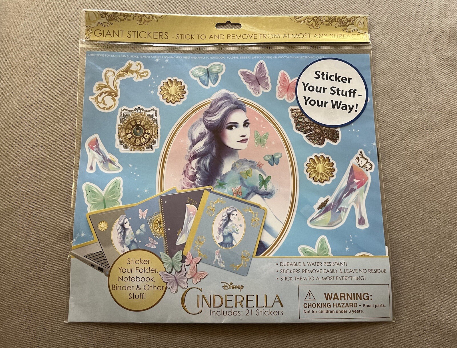 1 Giant Sheet Cinderella Stickers~Sheet: 10 1/2” X 11 3/4” & Has 21 Stickers~New