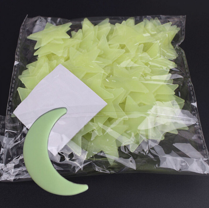 PKG of 200 GLOW IN THE DARK 1.25" to 1.5" Blue, Yellow, or Multi-Colored Stars