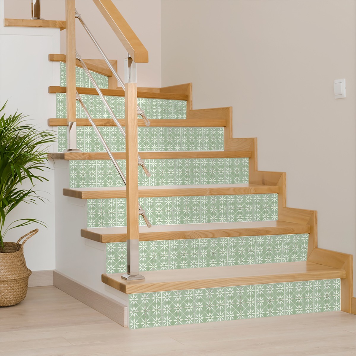 Peel Snd Stick Tile Stickers 24 Unit Pack Retro Green Floral