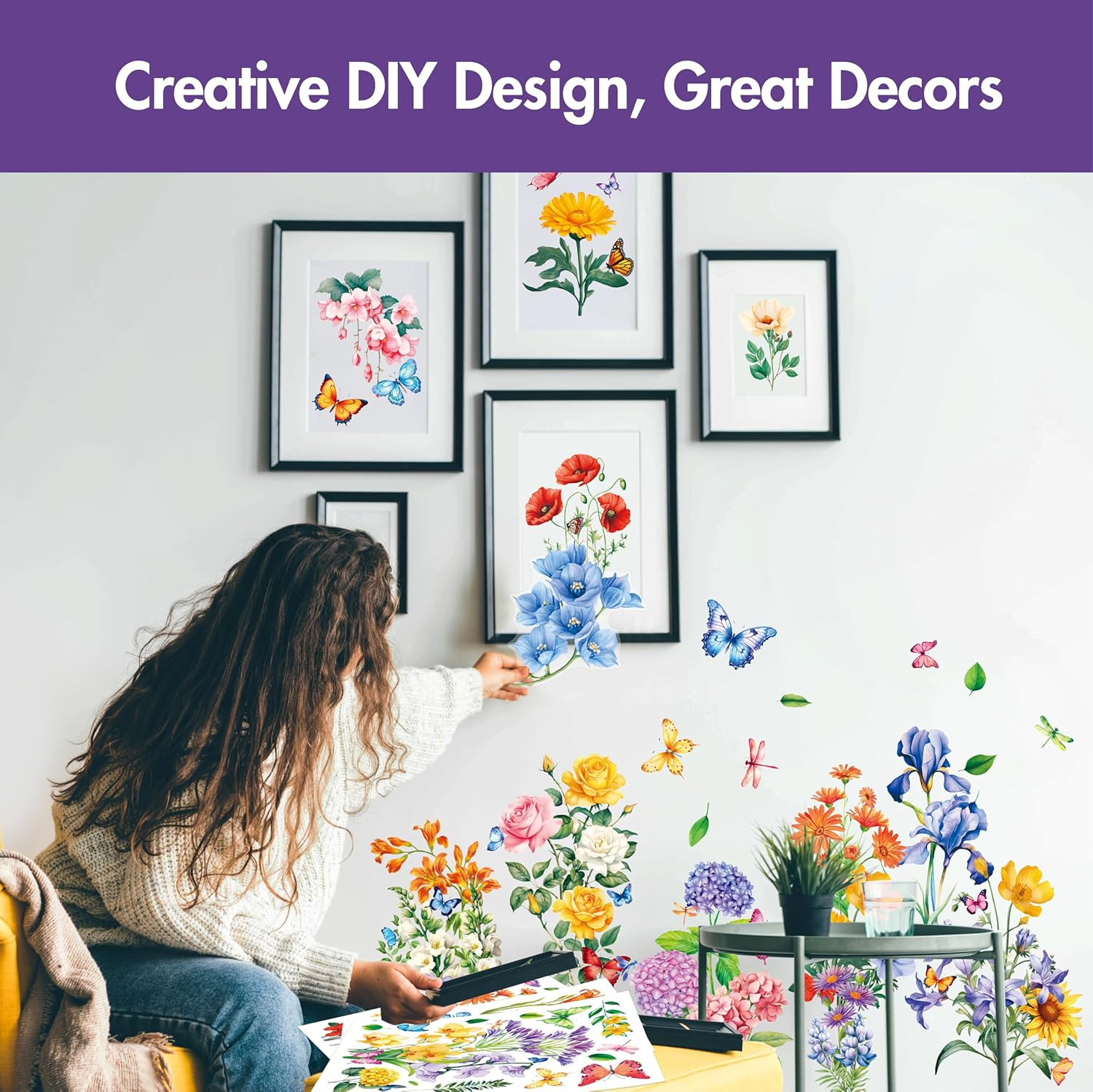 113 PCS Flower Wall Decals, Self-Adhesive Vinyl Wall Stickers, Wildflower, Butte