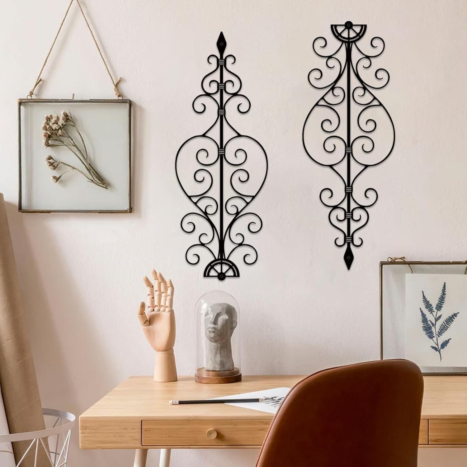Vintage Inspired Wrought Iron Scroll Wall Art – Lightweight & Waterproof